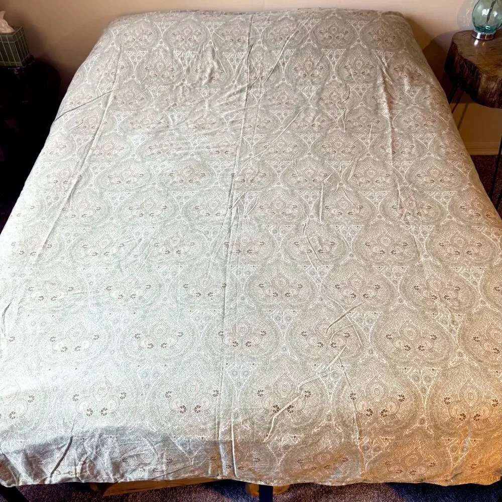 Restoration Hardware Queen Duvet Cover Sage Green Paisley Medallion 100% Cotton